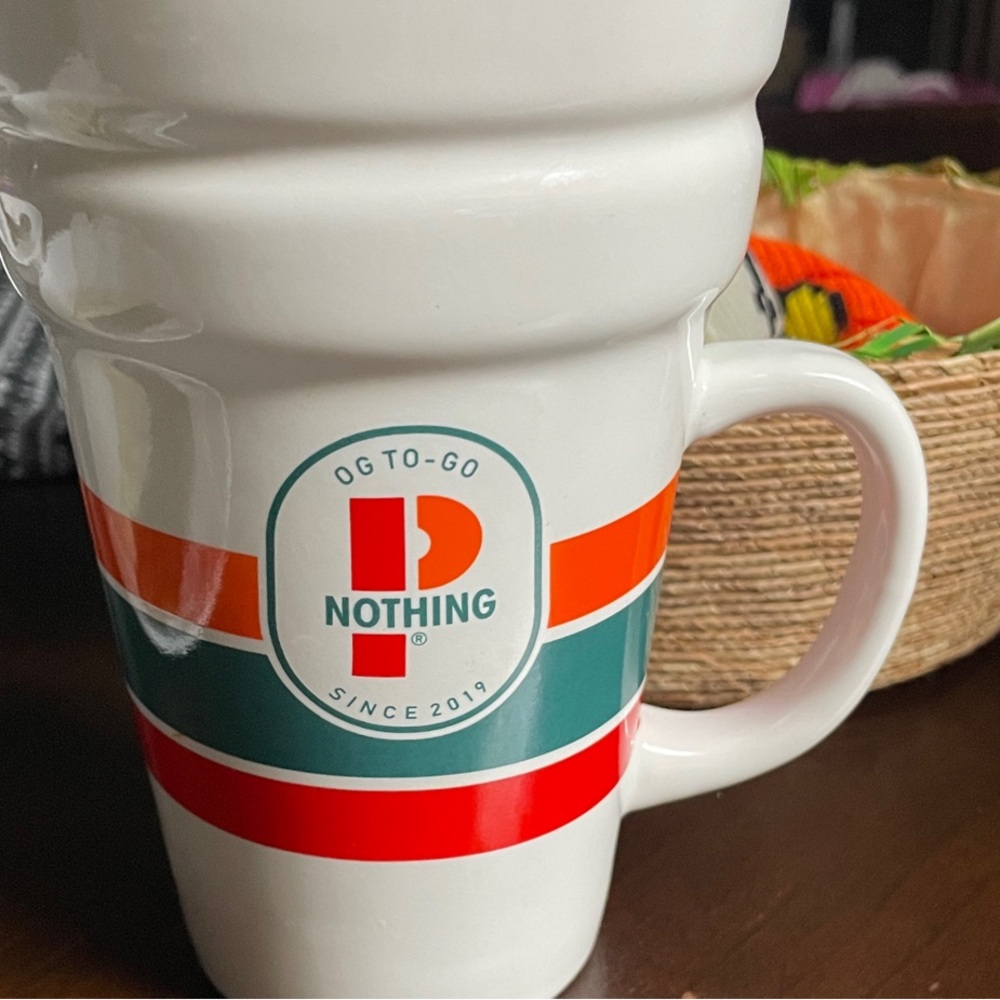 Brand White double cup Mug with Red and Green Stripes